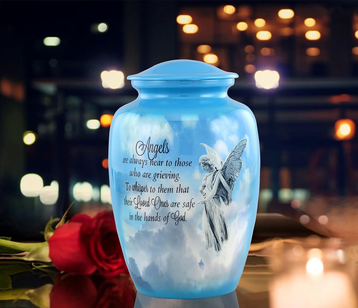 Immortal-Memories Angel Urn - Guardian Angel Cremation Urn for Ashes - Hand painted Adult Angel Urn - Angel Memorial Urn with Velvet Bag (Large)