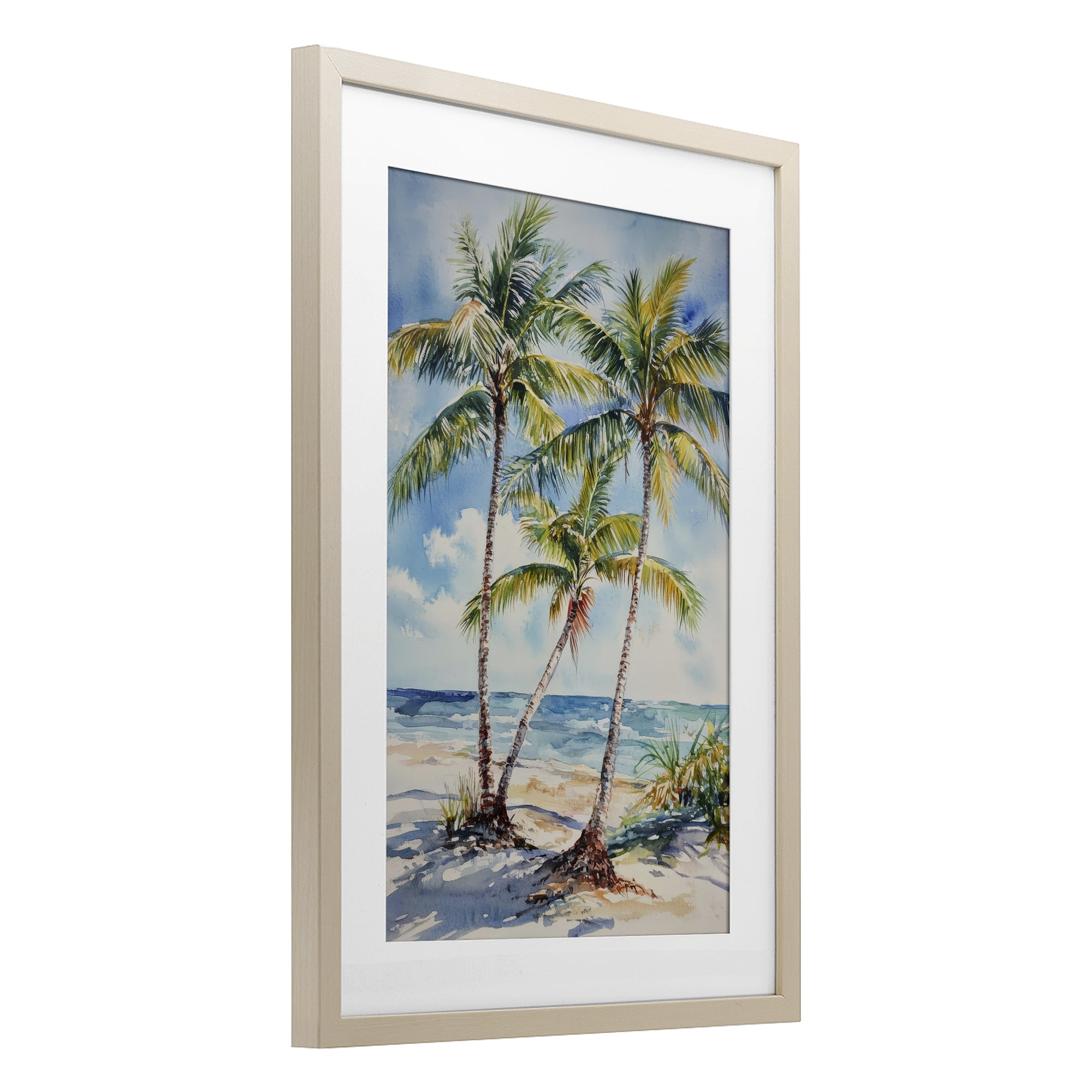 Stupell Industries Windy Palm Trees on Shore Birch Framed Print Under Glass, design by Petal Prints Design