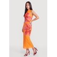 thumbnail image 2 of Women's Sleeveless Mock Neck Ruched Floral Mesh Maxi Dress, 2 of 3