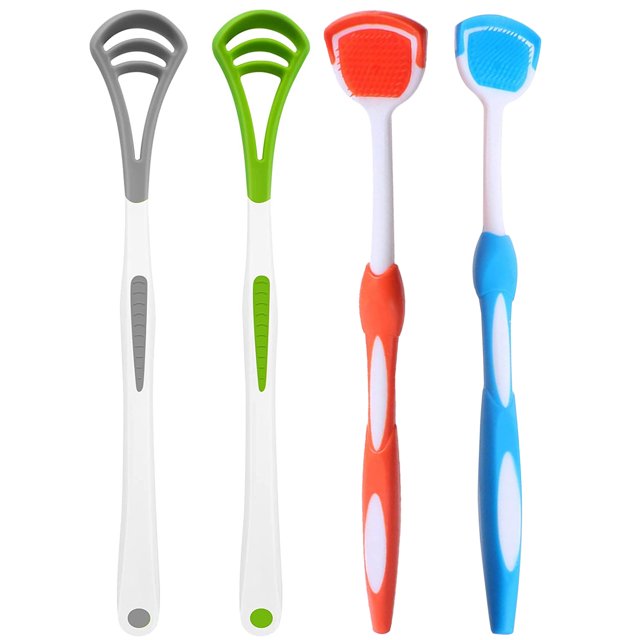 4pc Colors Tongue Cleaner Easy Grip Dual Head Tongue Scraper & Brush