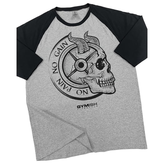 GYMISH RAGLAN No Pain No Gain Workout Gym T-Shirt – Funny Gym Shirt for Men, Men's Fitness Tee, Weightlifting & Bodybuilding Apparel