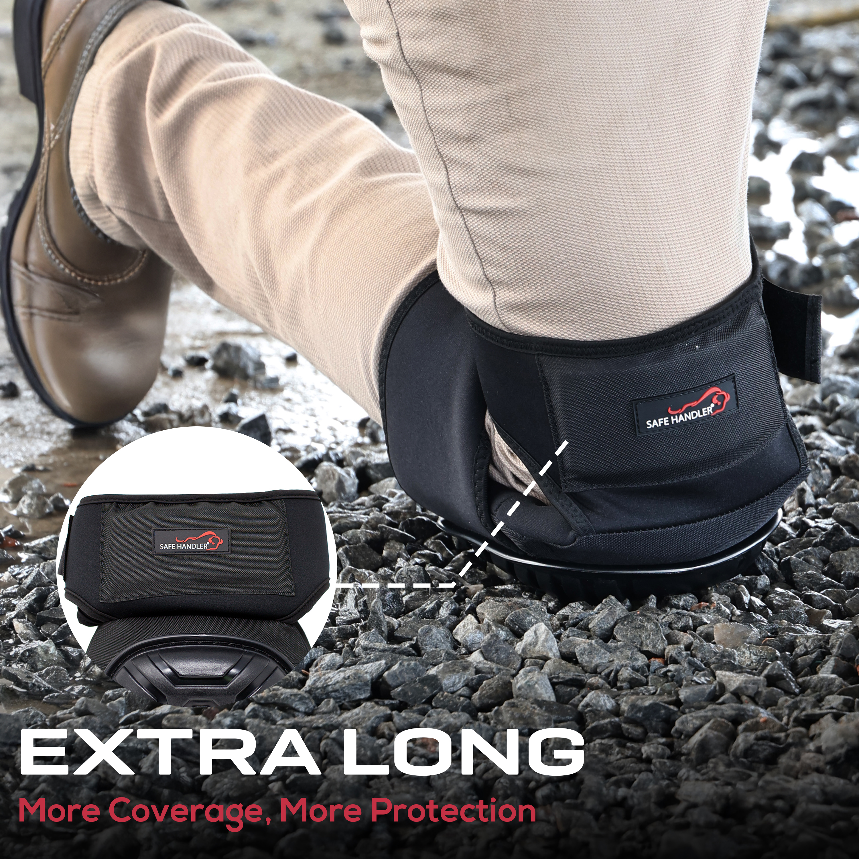 Safe Handler Professional Extra Long Crystal Gel Knee Pads with Heavy Duty Foam Padding, Strong Double Straps, 1 Pair