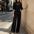 thumbnail image 4 of Guluxicc 3 Piece Women's Outfit Sets Mock Neck Puff Sheer Mesh Top with inner Cami and High Waist Wide Leg Pants Matching Sets for Business Casual Wear, 4 of 6