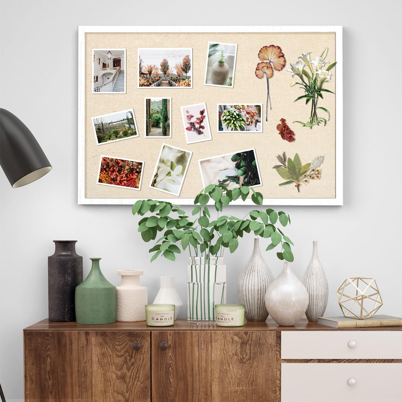 Sfugno Large Bulletin Board 30x20 inch with Linen Wood Boards Wall Decor Hanging Pin Wood Framed Display Bulletin Cork Photo Picture Board Light for Room School Office,White