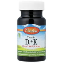Carlson Vitamins D3   K2, 30 Vegetarian Capsules
