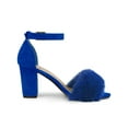 thumbnail image 3 of BLISSFUL STEP Women's Ankle Strap Faux Fur Block Heels Sandals Deep Blue (Size 9), 3 of 6