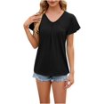 thumbnail image 3 of Tops para mujer verano volantes manga corta plisado cuello en V camisetas verano ligero lindo blusa sólido trajes, 3 of 5