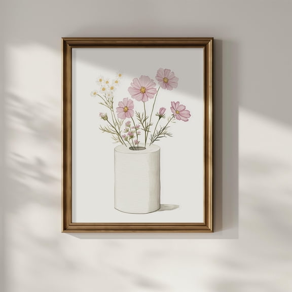 Floral Toilet Wall Art Wildflower Restroom Wall Decor Vintage Bathroom Flower Toilet Paper Roll Matte Poster UNFRAMED Poster, Wall Art for Decor, Present, 8x12