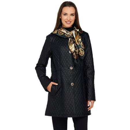 Dennis Basso Quilted Faux Leather Button Jacket Scarf (The Best Leather Jacket Brands)