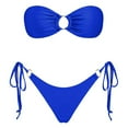 thumbnail image 1 of Swimming Suits for Women Solid Color Strapless Backless Gathering Separate Bikini Blue Bathing Suit for Women M, 1 of 3