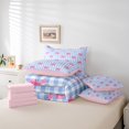 thumbnail image 6 of Manfei Kawaii Pink Ribbon 7 Pieces Bedding Comforter Set for Kids, Blue Buffalo Plaid Full Bedding Set, Cartoon Princess Style Reversible Fitted Sheet Flat Sheet, Microfiber Bedroom Decor, 6 of 8