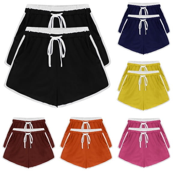 YOIAVAIOY Womens Summer Beach Shorts 2 Pack 5 Inch Fashion Drawstring Elastic Waist Athletic Shorts Loose Fit Gym Lounge Shorts Orange M