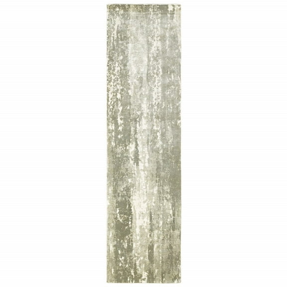 3â€™ x 10â€™ Gray and Ivory Abstract Splash Indoor Runner Rug