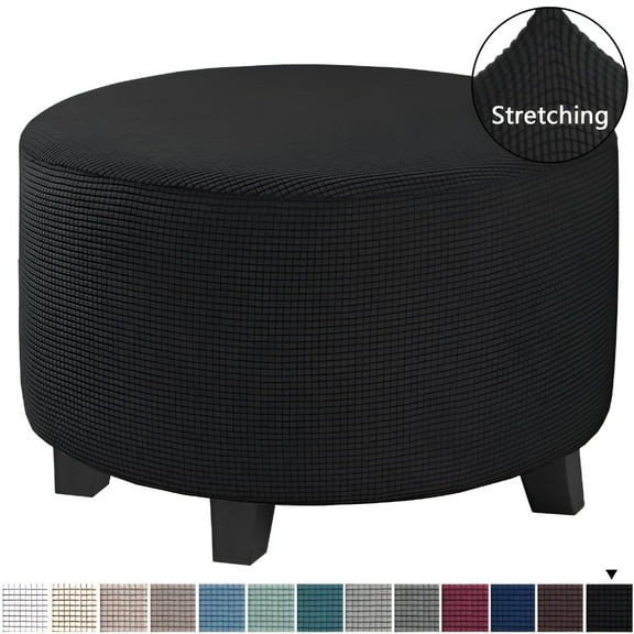 LAMIRO Round Ottoman Storage Cover Folding Stool Covers Furniture Protector Cover for Footrest Ottoman Fit Dia 30"-41"Black
