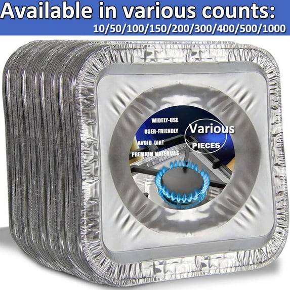 Gas Stove Disposable Burner Pad, Foil Burner Cover, Range Protection, 8.5", Square, Pack of 200