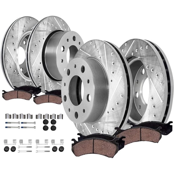 Detroit Axle - Brake Kit for 2014 2015 2016 2017 2018 2019 2020 2021 Ram Promaster 2500 3500, Drilled and Slotted Disc Brake Rotors Ceramic Brakes Pads Replacement : 11.81" inch Front and Rear Rotors