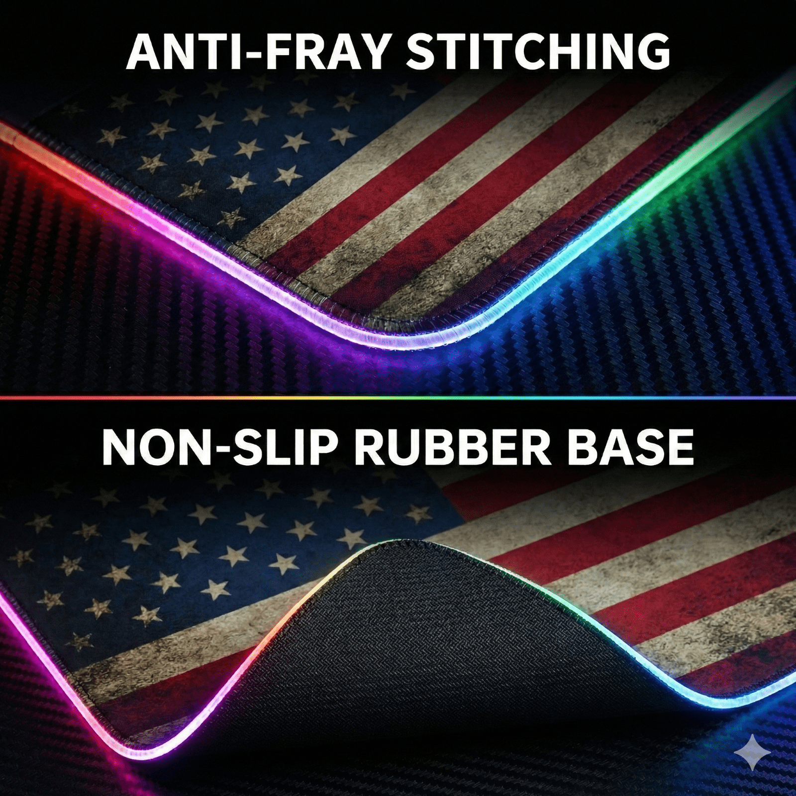 memzuoix LED Mouse pad 31.5×11.8 Inch, Large RGB Glow Gaming Mouse Pad for Computer, 12 Cool Lighting Modes, Anti-Slip Base, Waterproof, Stain Resistant, Desk Mouse pad for Wireless mouse, Flag Shape