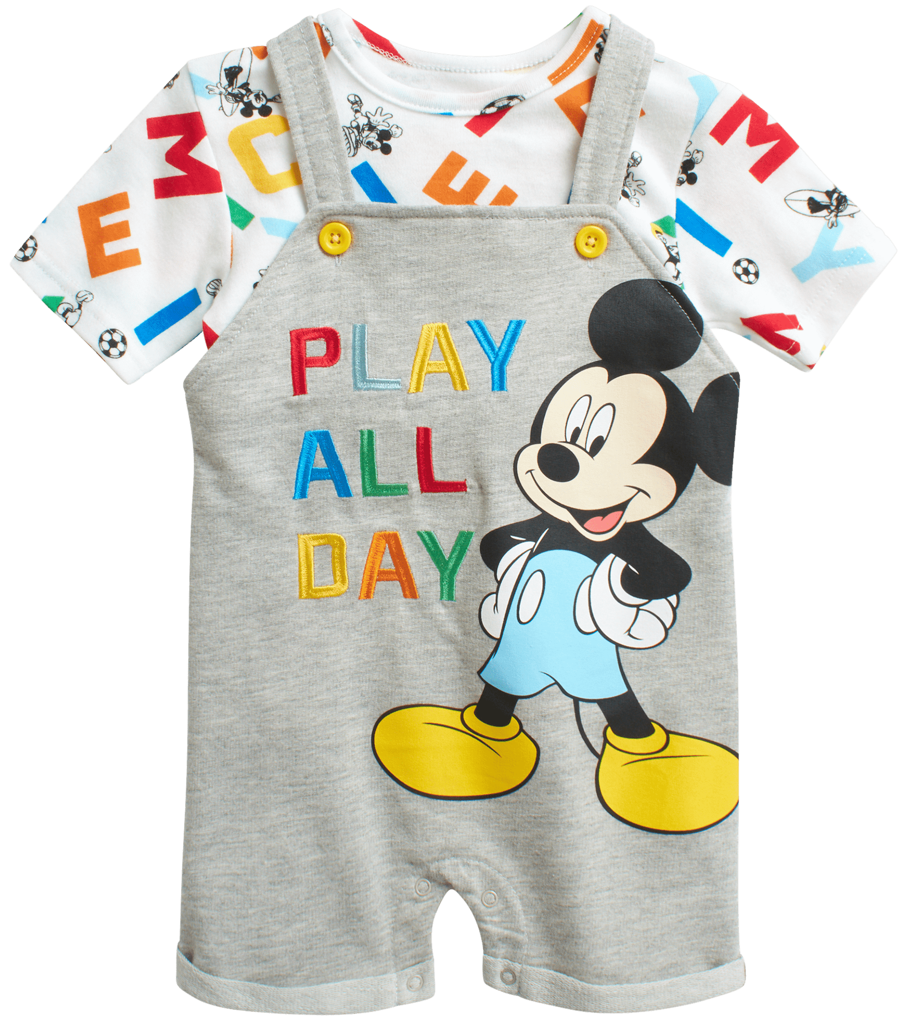 Disney Baby Boys’ Mickey Mouse Overall Romper Set - 2 Piece Shortalls ...