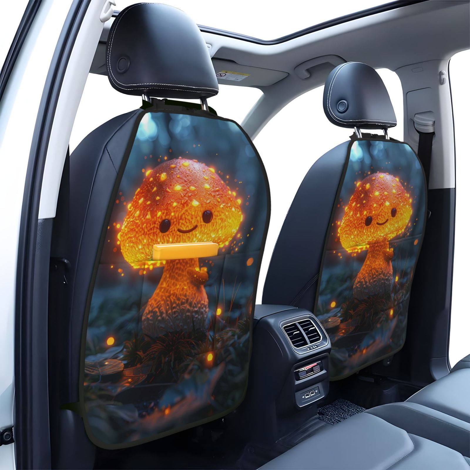 Xecao Glowing Mushroom In Forest Pattern Car Seat Back Protector 2 Pack Large Capacity Pocket, Kick Mats Back Seat Protector