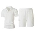thumbnail image 5 of Zenithor Men's 2 Piece Rib Collar Shirts and Cargo Shorts Set Textured Short Sleeve Top Match Set Summer Beach Outfits S-3XL, 5 of 6