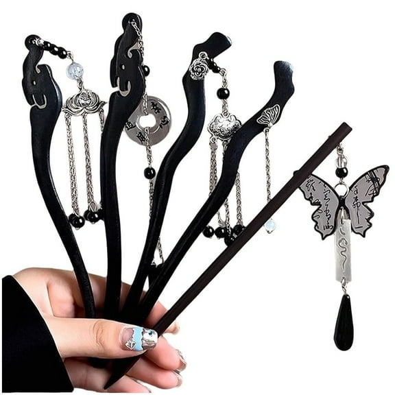 5Pcs Wood Hair Pins with Tassel Chinese Hair Sticks Vintage Hair Accessories for Women Girls Lady Hair Styling Buns Updos