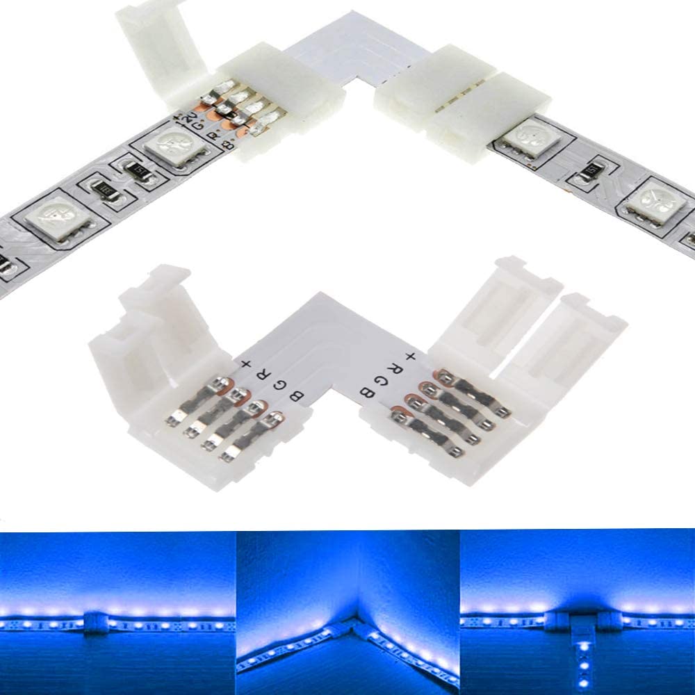 LED Strip Connector Kit for 5050 10mm 4Pin Includes RGB Splitter Cable, RGB Extension Cable, LED Strip Jumper, T and L Shape Connector