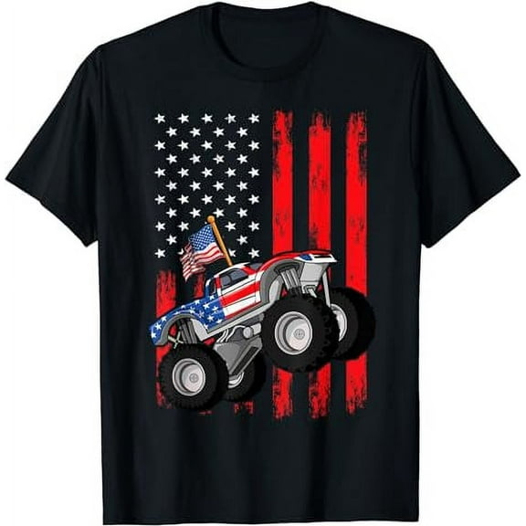 Monster Truck Shirt, Toddler Boys American Flag July 4th T-Shirt