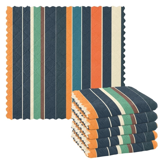 Yayeee 6 Pack Kitchen Dish Cloths Set for Washing Soft Drying Absorbent Microfiber Towels, Navy Blue Stripes