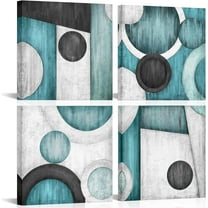 Abstract Canvas Wall Art Teal and Grey Geometric Circle Painting Pictures Modern Office Artwork Prints Home Decor (Teal)