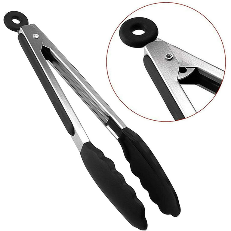 Kitchen Stainless Steel & Silicone Kitchen Tongs Cooking Tool Bbq Tongs  Food Tongs Silicone Kitchen Tongs Buffet Grilling And Salad Colour: Black  26.5Cm 