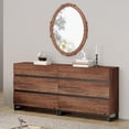 thumbnail image 1 of WAMPAT 6-Drawer Dresser, 63" Wide Storage Chest with Metal Base, Modern Wood Kids Dresser, Bedroom/Living Room/Hallway Use, Brown, 2 Pack, 1 of 8