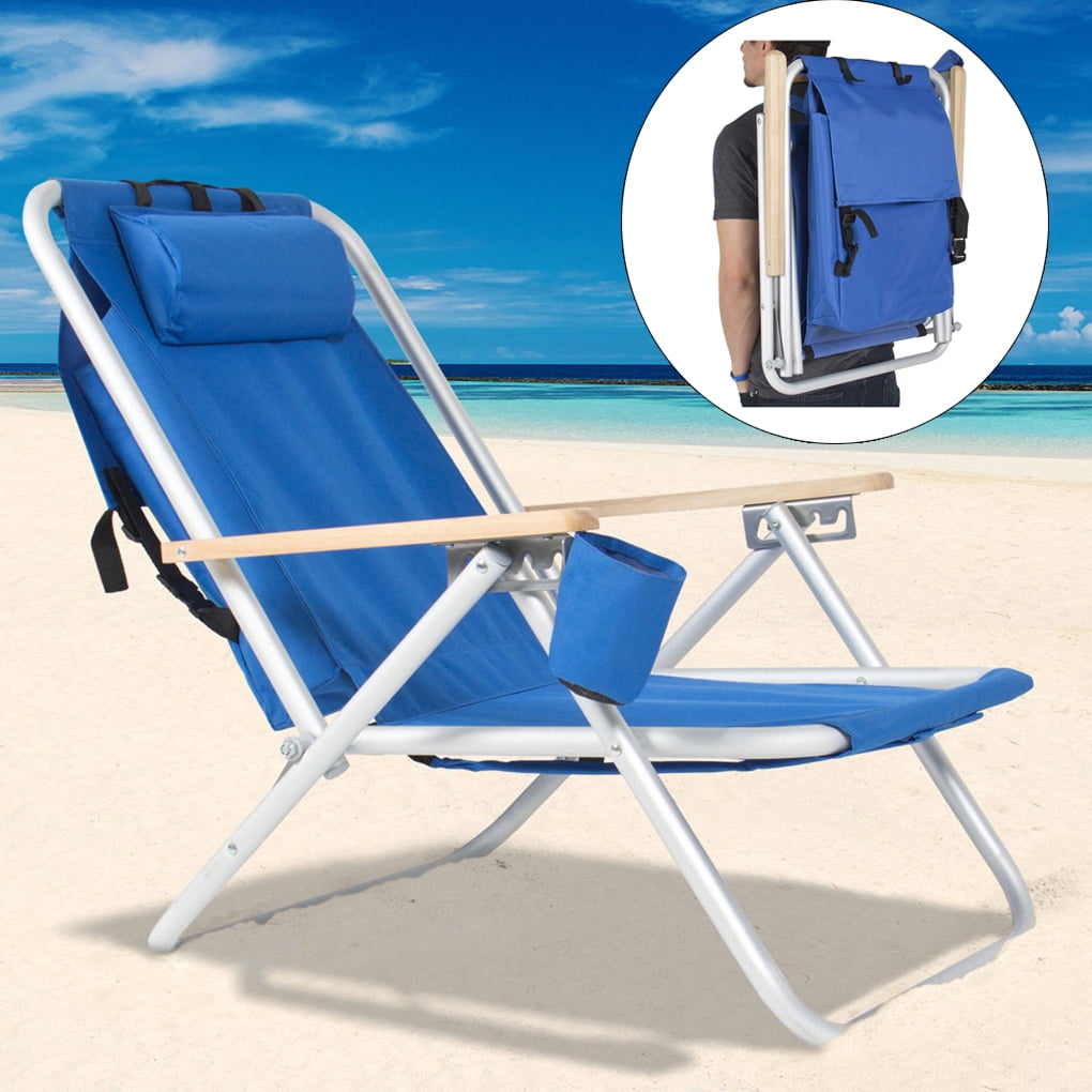 Portable Backpack Beach Chair Folding Recliner Lounge Solid