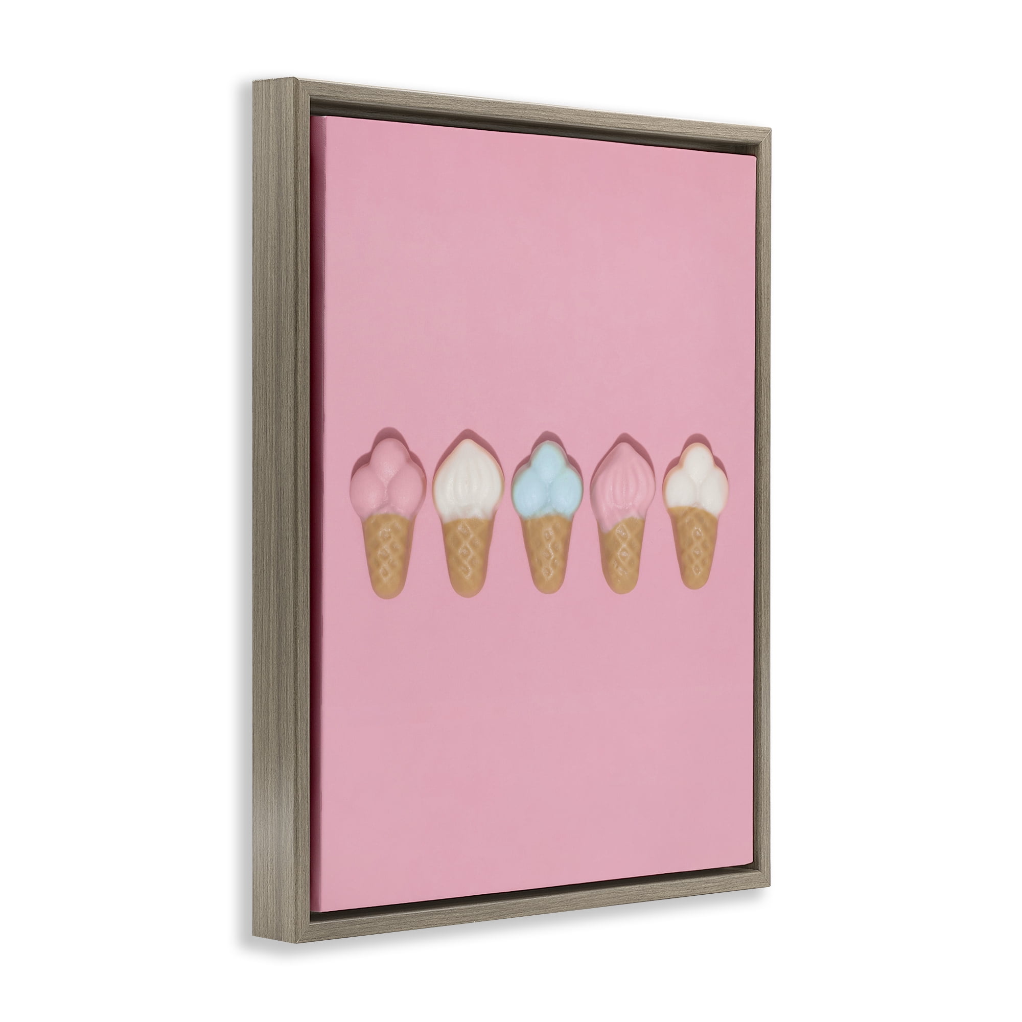 Stupell Industries Pink Ice Cream Candy Brown Framed Floater Canvas Wall Art, design by LISH Creative