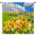 thumbnail image 2 of Floral Curtains Rod Pocket Blackout Room Darkening Curtains with Tulip Flower Scenery Scene Print Pattern Nature Landscape Theme Window Drapes for Kitchen Office Bedroom 2 Panels 26 x 36 Inch, 2 of 5