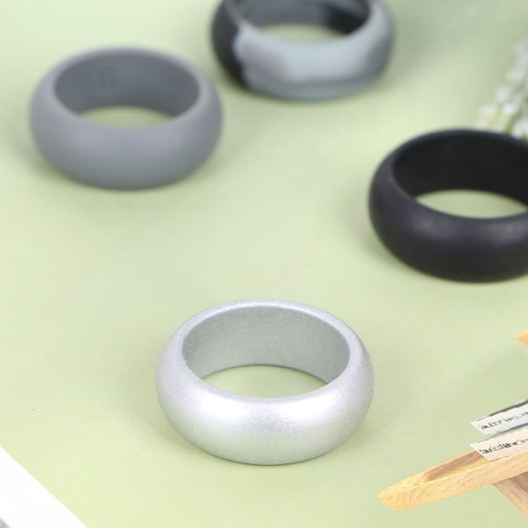 OULII 4PCS Silicone Wedding Rings Black Flexible For Couples During Exercise