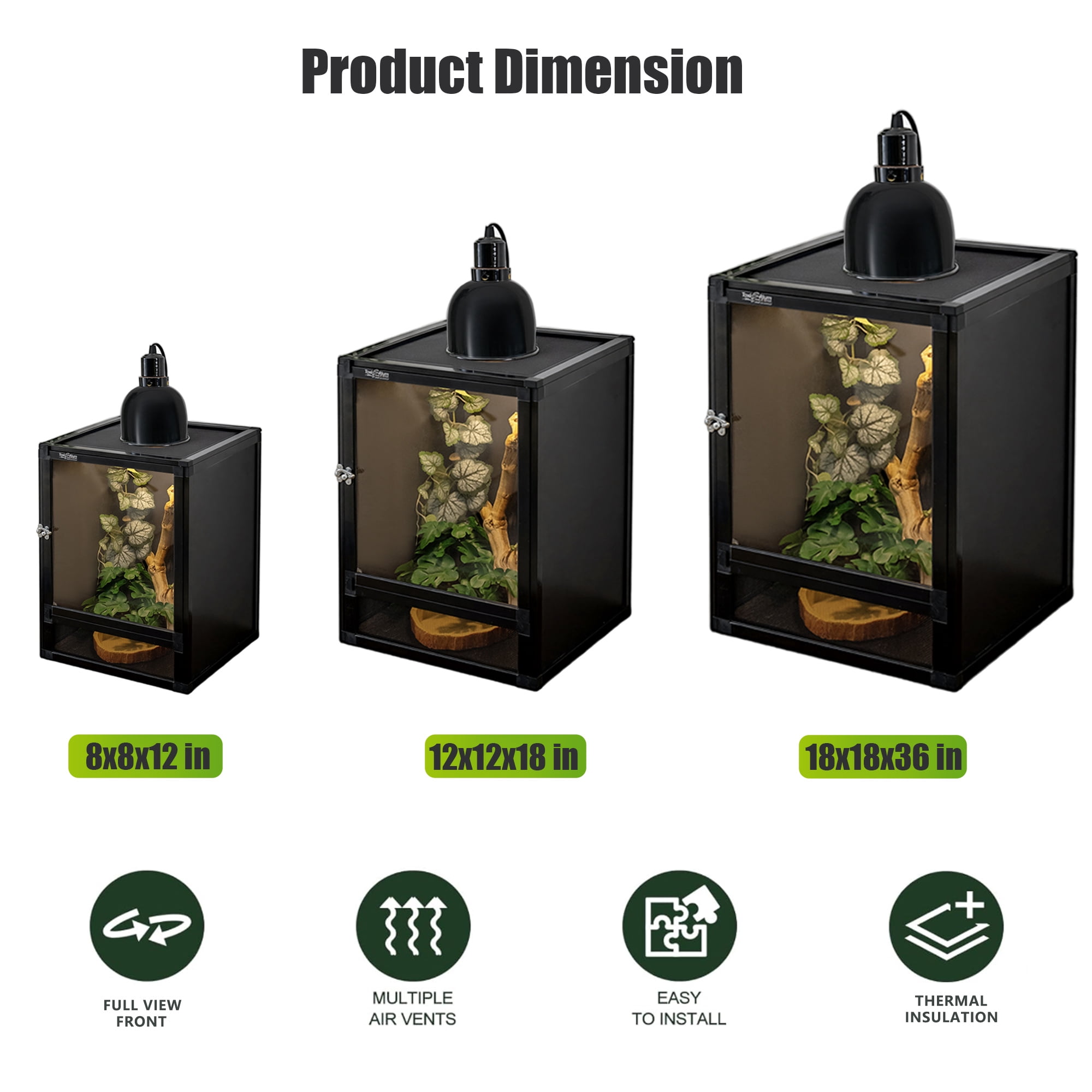 ToxiRium 18x18x36Inch Hybrid PVC Reptile Cage, Ventilated Warm PVC Habitat with Interchangeable Acrylic & Mesh Doors, Easy Assembly, Front Dual Access for Gecko, Chameleon, Snake, Frog
