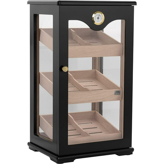 Humidor Supreme Retail Humidor Counter Glass Display Gorgeous Spanish Cedar Trays Set at 45 Degree for Viewing Front Mount Hygrometer Spanish Cedar