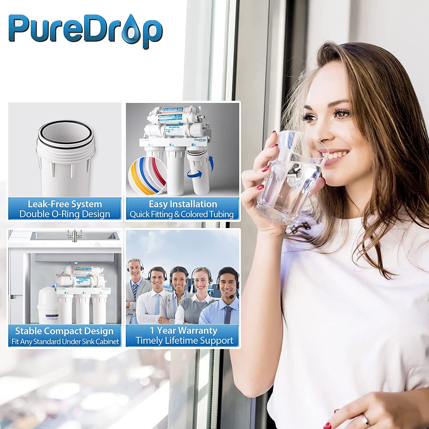PureDrop RTW5AK Reverse Osmosis Alkaline Water Filtration System, pH+ Alkaline Remineralization RO Water Filter System Under Sink, 6 Stage Under Sink RO Water Filter with Faucet, TDS Reduction