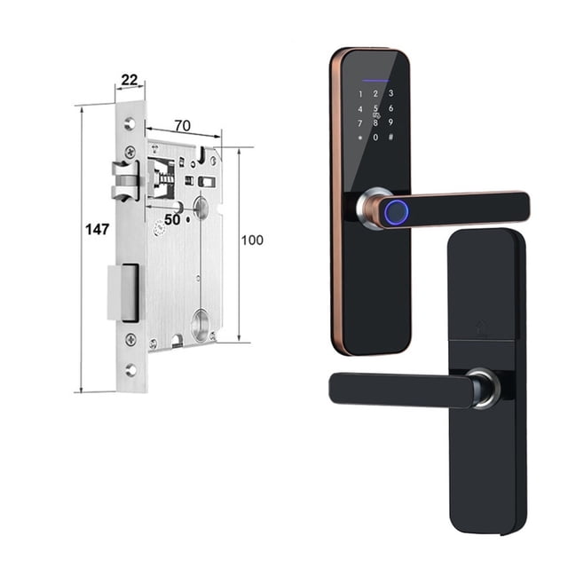 Door Lock, Tuya Electronic Smart Door Lock With Biometric Fingerprint / Smart Card / Password / Key Unlock/ USB Emergency Charge ,Easy to Install