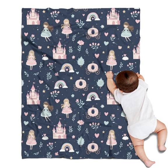 Navy Princess Castle Pattern Blanket,Comfortable Soft Flannel Throw Blanket,All Season,Warm Lightweight Blankets for Sofa Bed Couch Living Room Chair,30"x40"