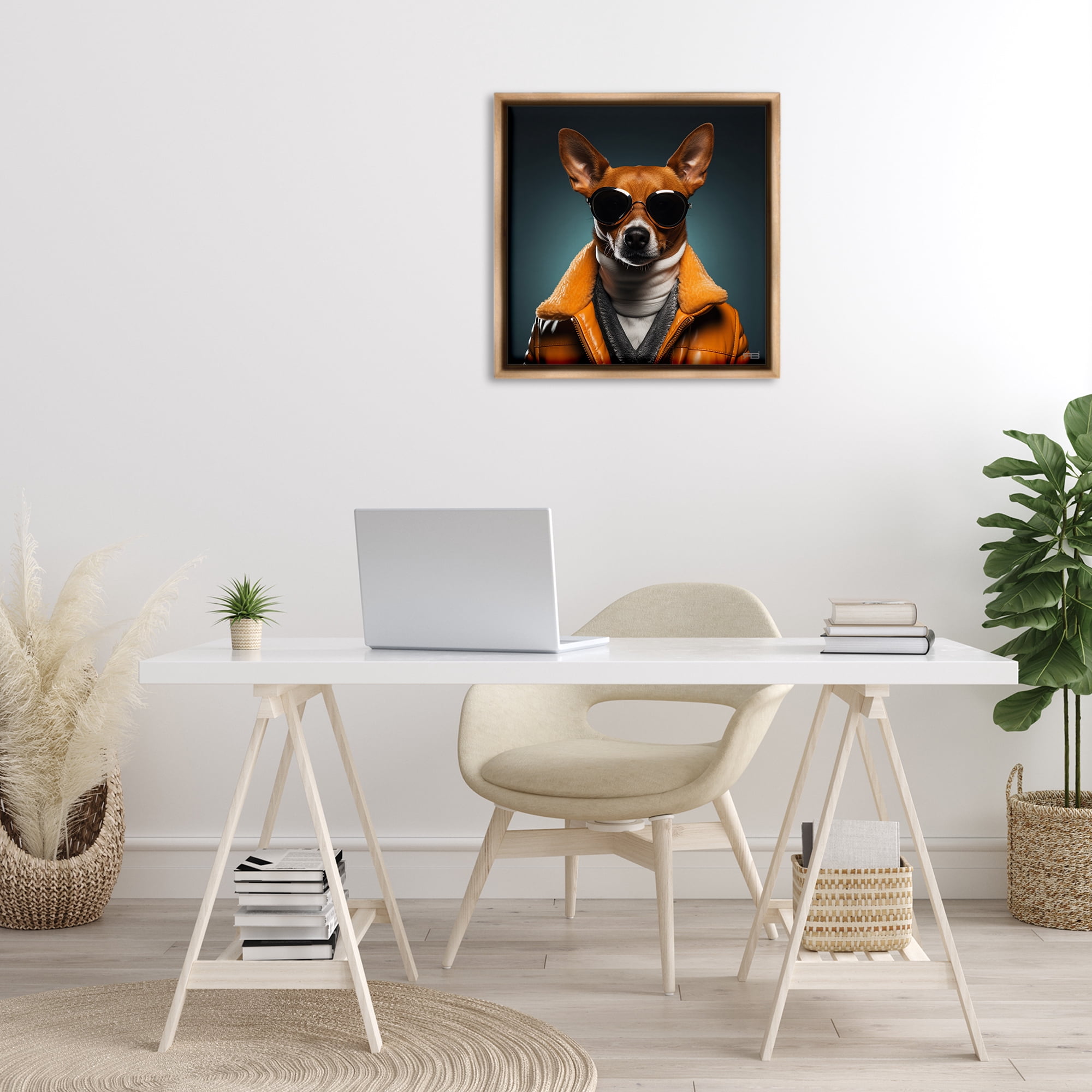 Stupell Industries Stylish Dog with Sunglasses Animals & Insects Painting Brown Floater Framed Canvas Art Print Wall Art, 25 x 25