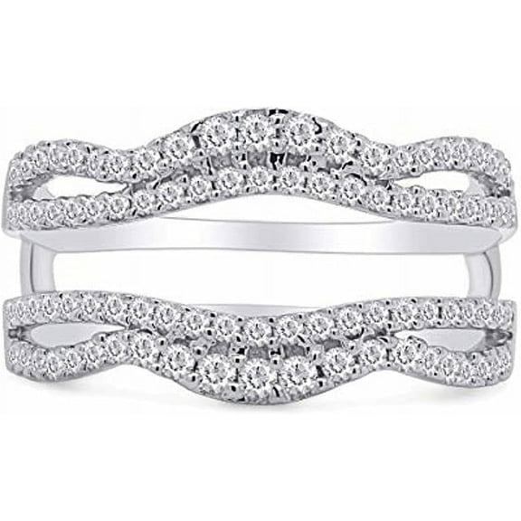 beryl_creation White Gold Plated Silver Enhancer Simulated White Diamond Ring Guard Wrap Band-5