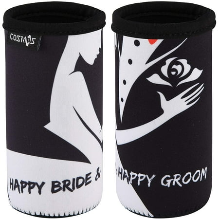 CM Soft Neoprene Slim Can Sleeves Insulators Slim Can Covers for 12 Fluid Ounce Energy Drink & Beer Cans for Wedding Party Wedding Gifts Engagement Decoration (Wedding Pattern B (2 Pcs))