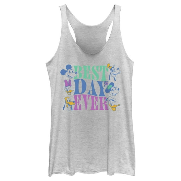 Women's Mickey & Friends Best Day Ever Crew Racerback Tank Top White Heather Large