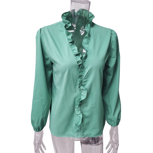 Qarigey Blusa Estampado Verano Camisa Manga Larga Cuello Estampado Verano Trabajo Mujer Top Prendas para la parte del cuerpo Verde 3XL Qarigey AP003018-12