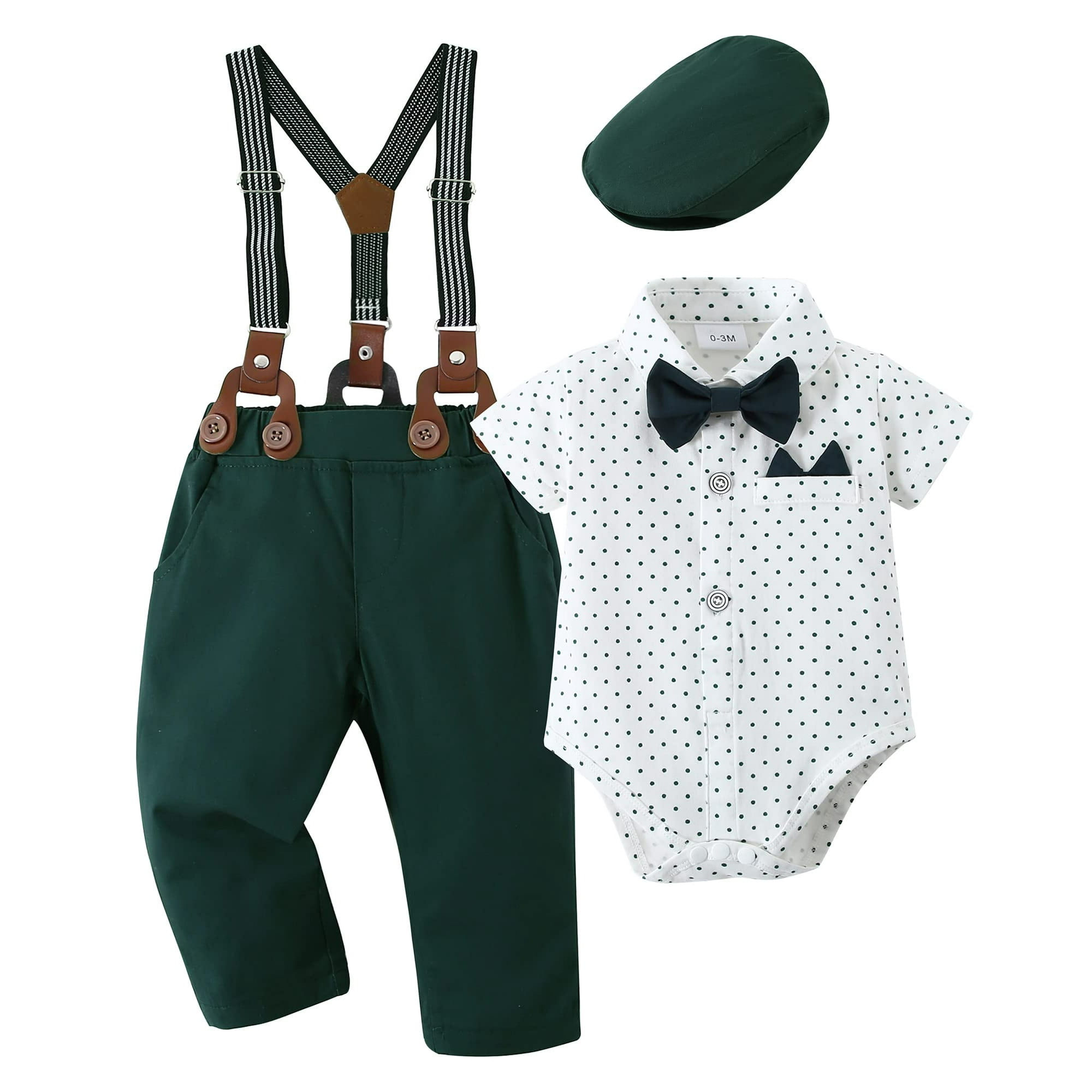 YALLET Baby Boy clothes Set Infant Tuxedo Long Sleeve gentleman Suit Outfits Beret Hat Suspender Pants Bowtie 0 18M Walmart