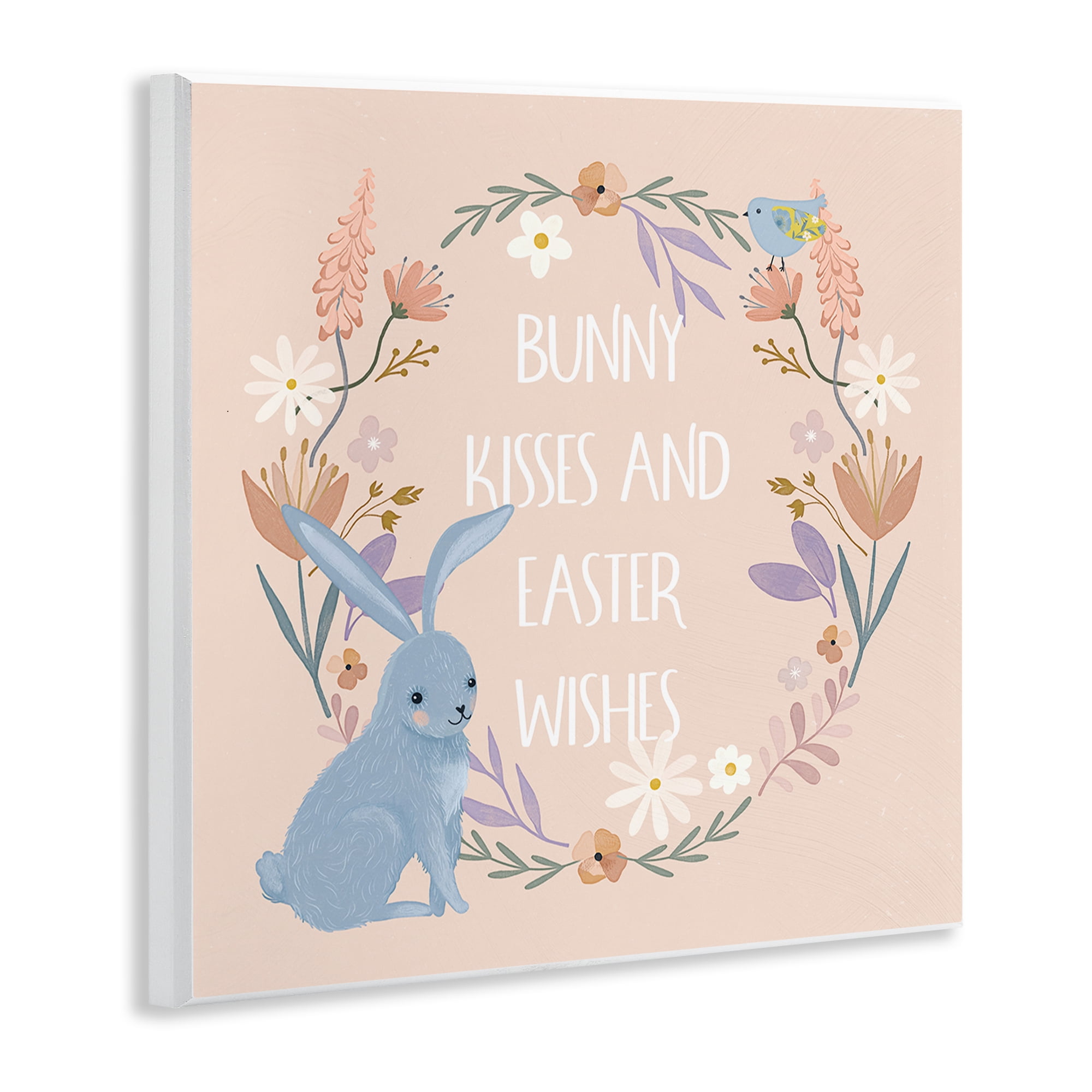 Stupell Industries Bunny Kisses Easter Wishes Holiday Painting Unframed Art Print Wall Art, 12 x 12