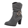 thumbnail image 2 of LSLJS Bottes de Mode pour Femmes Femmes Bout Rond High Heel Escarpins Talon Épais Bottes à Talon Moyen, Bottes Mi-Mollet pour Femmes, Bottes pour Femmes, 2 of 7