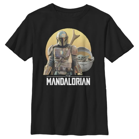 Boys' Husky Star Wars: The Mandalorian Grogu & Din Djarin Team  Graphic Tee Black Small