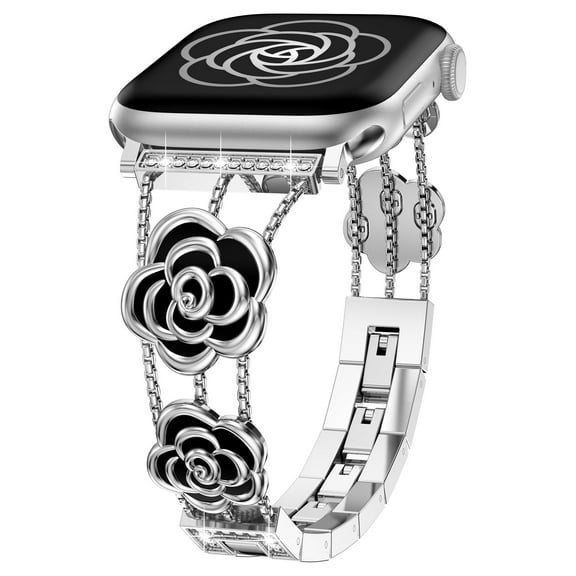TOYOUTHS Bling Metal Band Compatible with Apple Watch Band 40/44/45/38/41/42/46/49mm Women, Dressy Sparkle Diamond Camellia Bracelet Luxury Strap for iWatch SE Series 10/9/8/7/6/5/4/3/2/1/Ultra